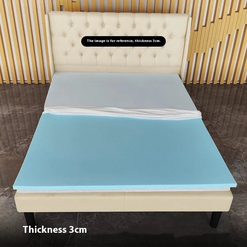 Gel memory cotton tatami mattress on floor showing thin profile with artificial latex core