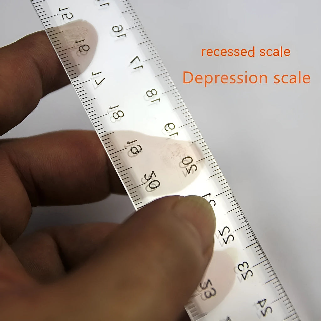 30cm T-shaped plastic ruler with UK or double centimetre scales in transparent or orange yellow colour