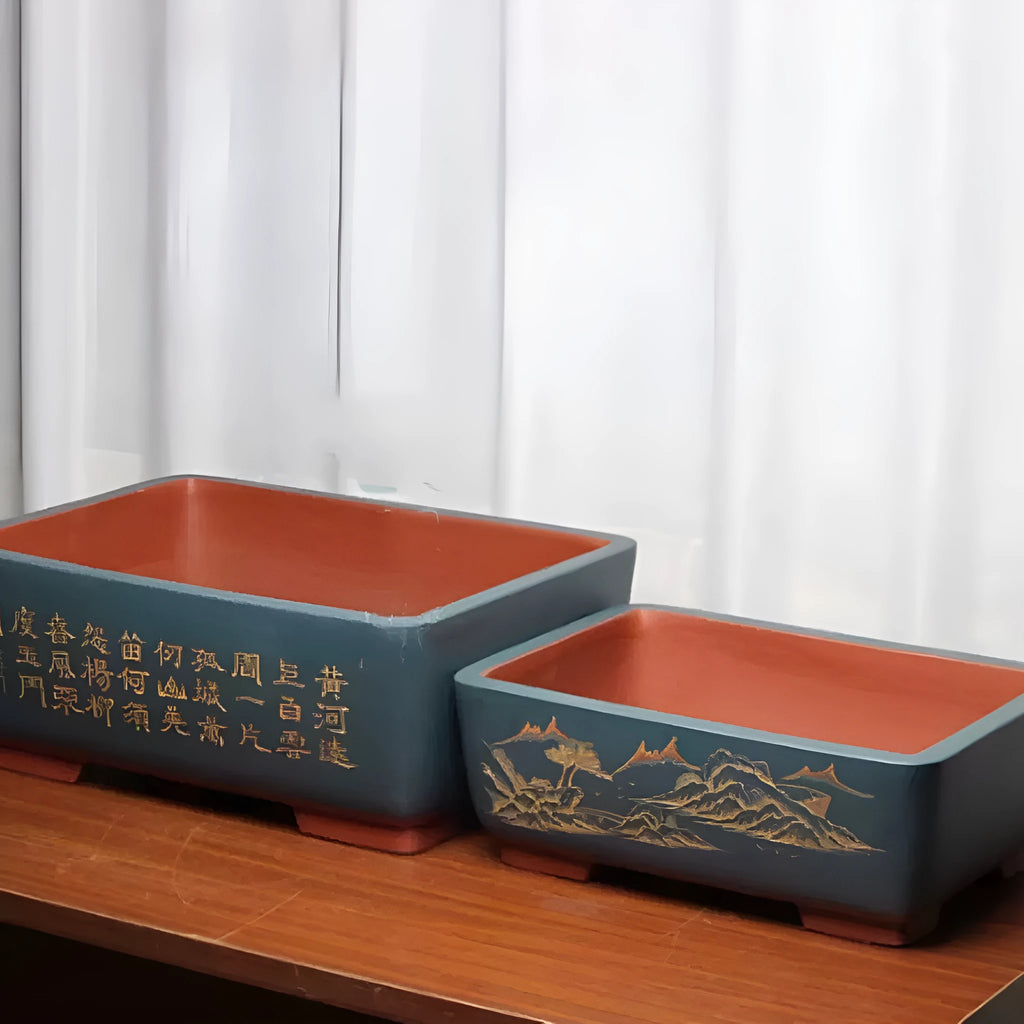 Purple clay flower pot in Chinese style for floor or tabletop, available in five colours and large or small sizes