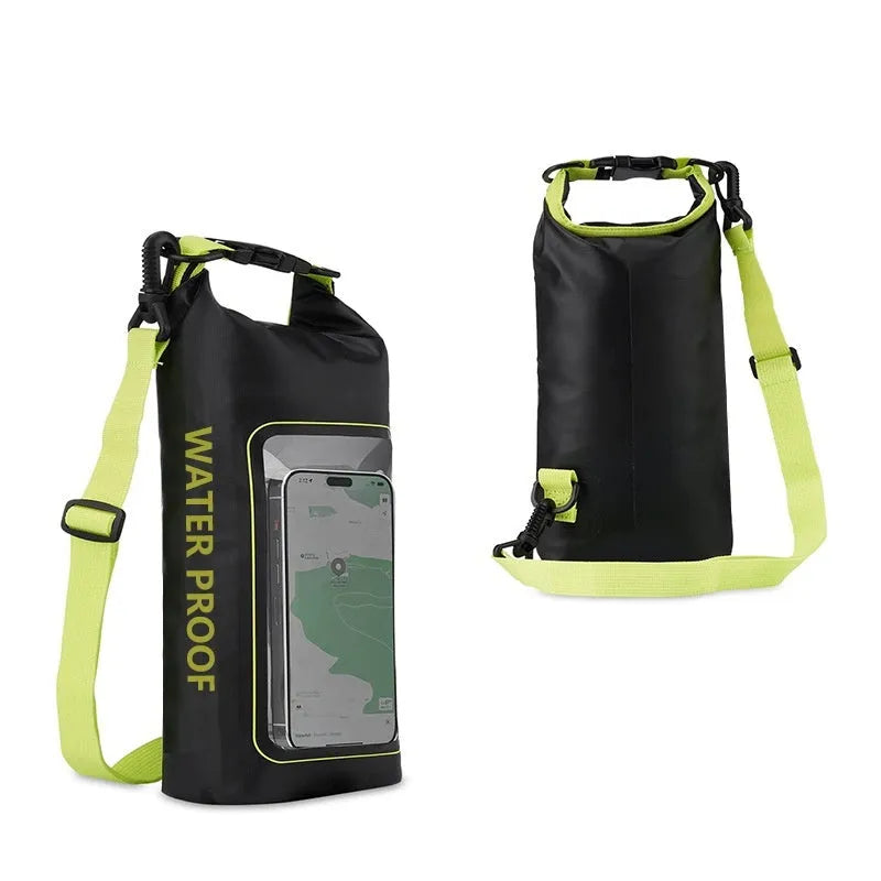 2L waterproof crossbody phone bag made of 500D PVC mesh in black for swimming and diving