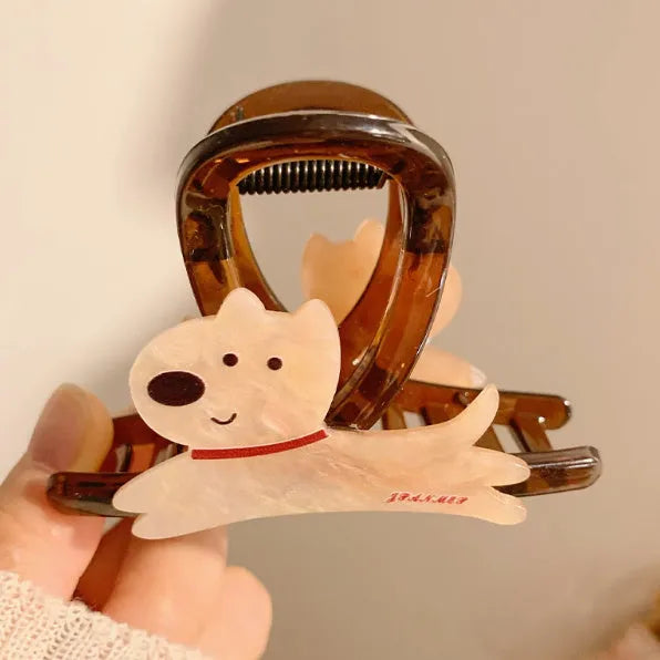 Korean style puppy grip hair clip in beige and brown, showing 13cm and 8cm sizes.