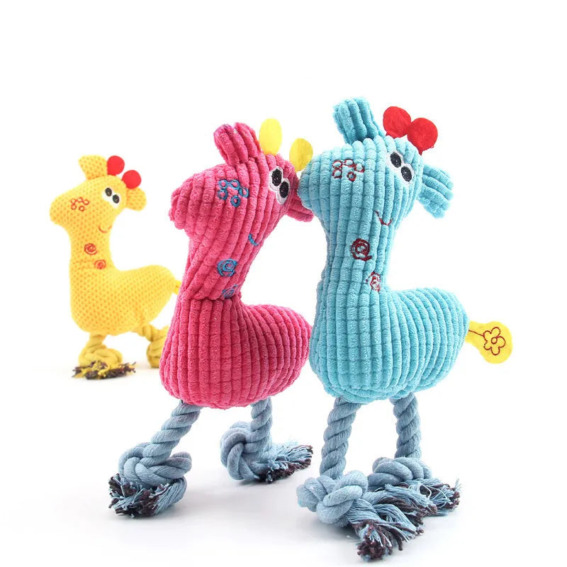 Corn grain texture deer plush toy with squeaker for dogs and cats in blue, pink or yellow colour
