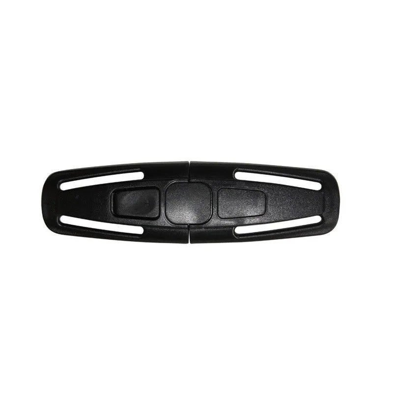 Black nylon child car seat buckle clip for 5-point harness measuring 14.5 by 4 centimetres