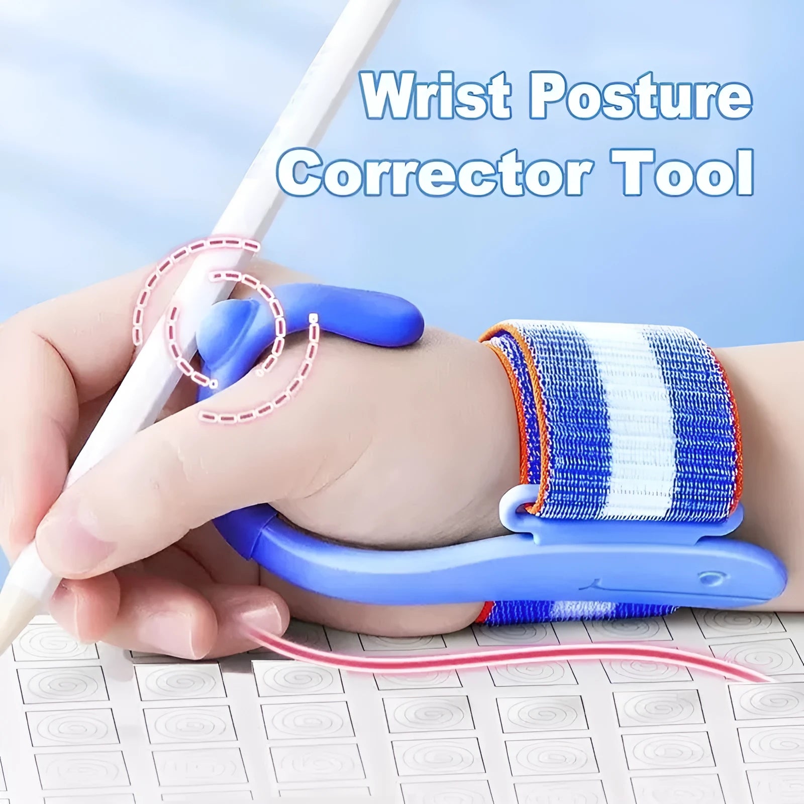 Blue anti-hook wrist brace pen control corrector for children's writing posture