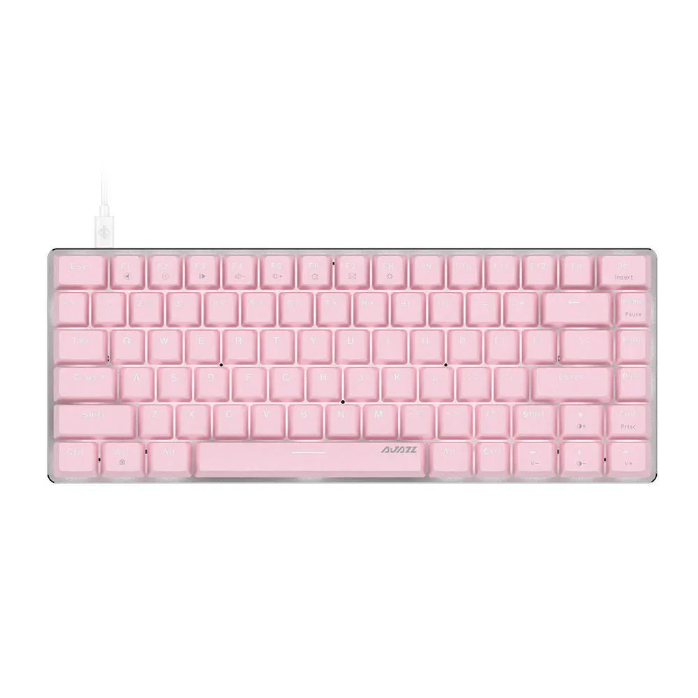 Pink and white 82-key mechanical keyboard with metal frame and white backlighting