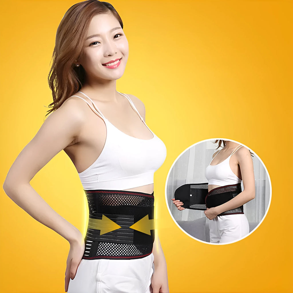 Black sports waist support belt with steel plate for lumbar protection during fitness activities