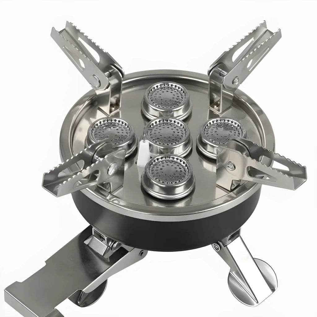 Silver stainless steel split camping stove with 100cm hose and foldable design