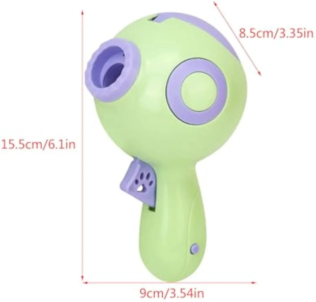 Green, orange, and pink interactive dog treat launcher toy for training and play.