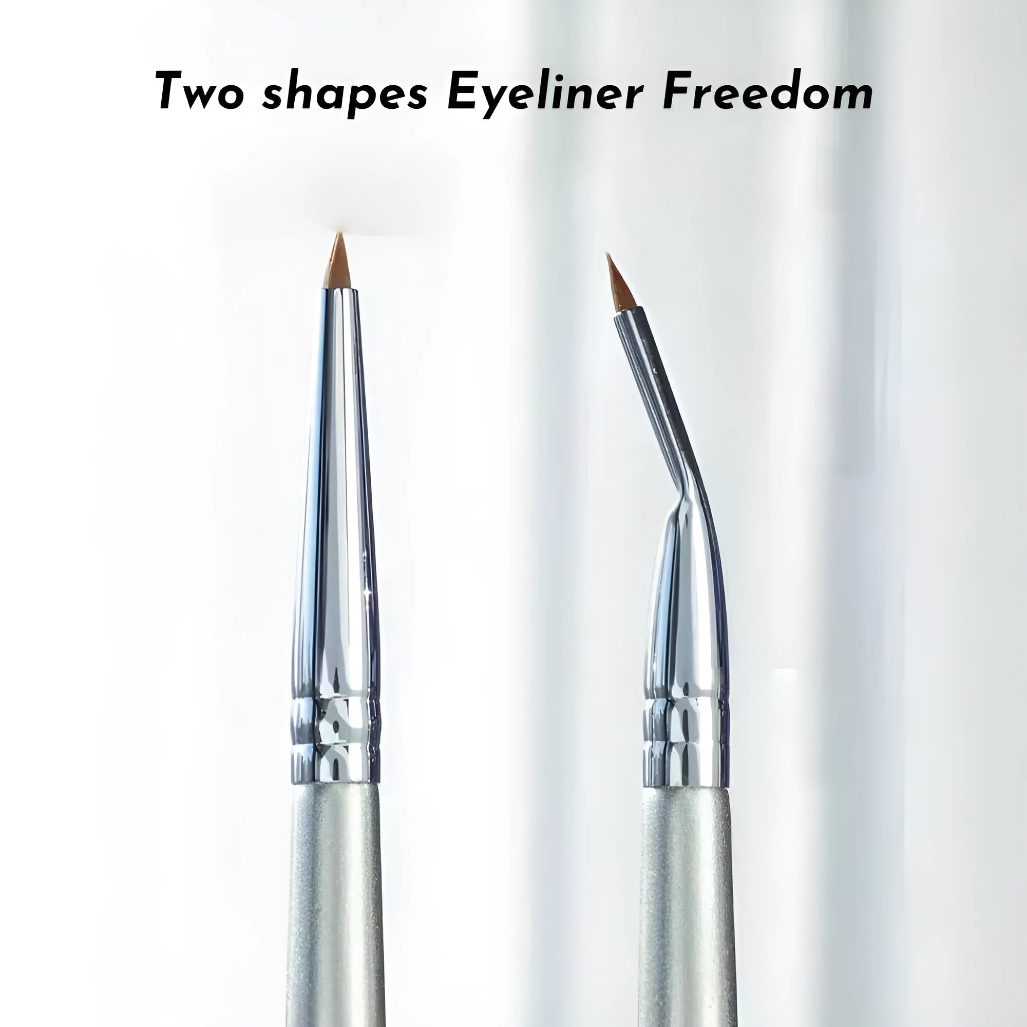 Close-up of a bend head angled makeup brush for eyeliner and eye detail.