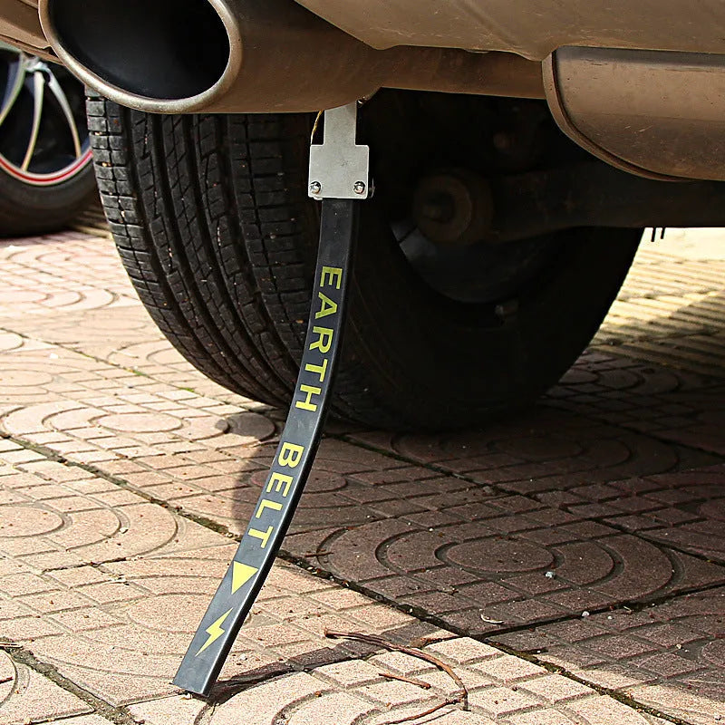 Black rubber car electrostatic grounding chain with copper wire, 37cm long, for winter static discharge.