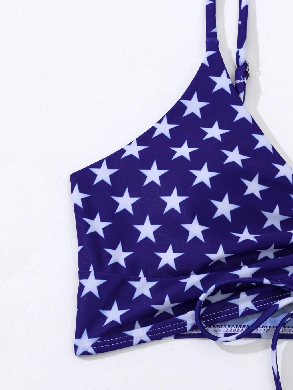 Women's high waist swimsuit with drawstring and stars and stripes pattern