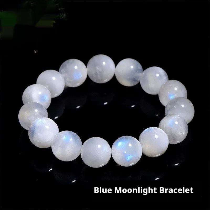 White moonstone bracelet with blue moonlight colouration in round polished beads