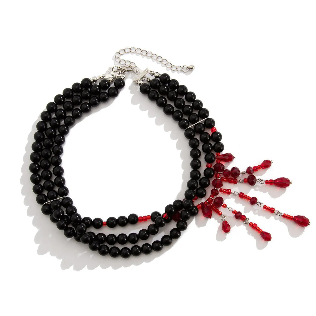 Men's Halloween blood drop tassel necklace with geometric crystal pendant and pearl elements on regular chain