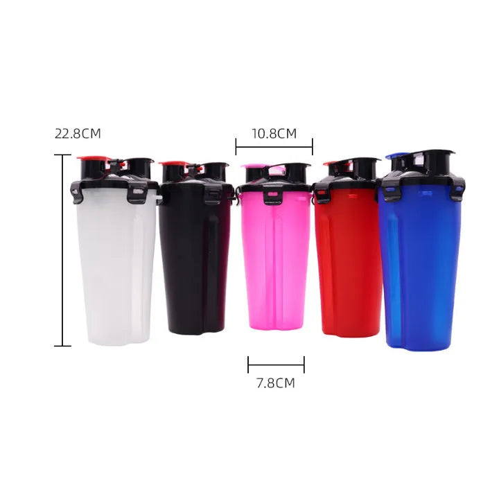 White portable pet cup with separate water and food compartments for dogs and cats outdoors.