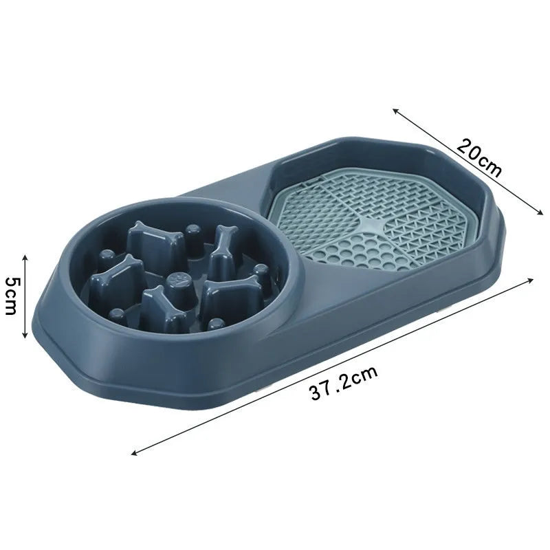 Blue slow feeder dog bowl with maze pattern for anti gulping feeding