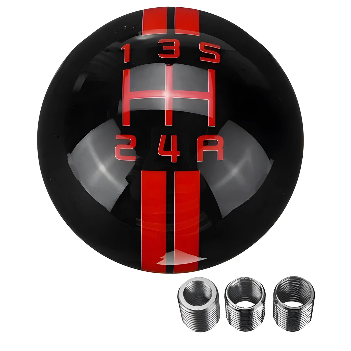Universal black ball 5-speed car gear head with red number detailing on 5th gear position