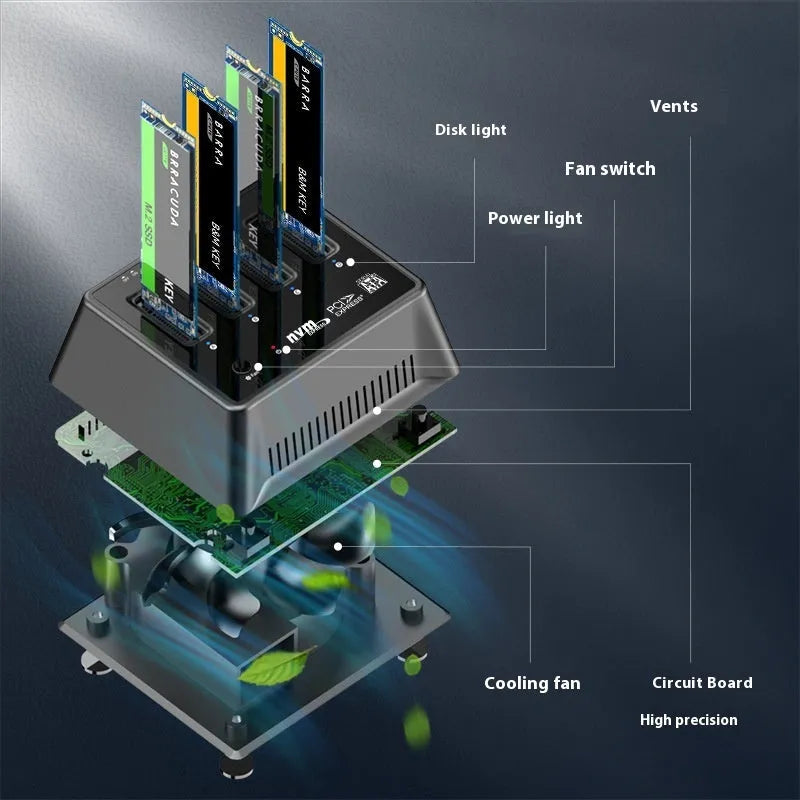 Aluminium alloy M2 SSD mounting base with dimensions 90x78x34mm for dual protocol solid-state drives