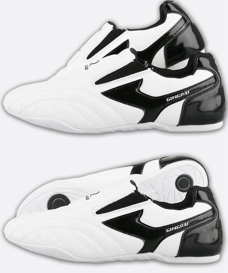 Black and white children's PU martial arts training shoes for Sanda and Taekwondo