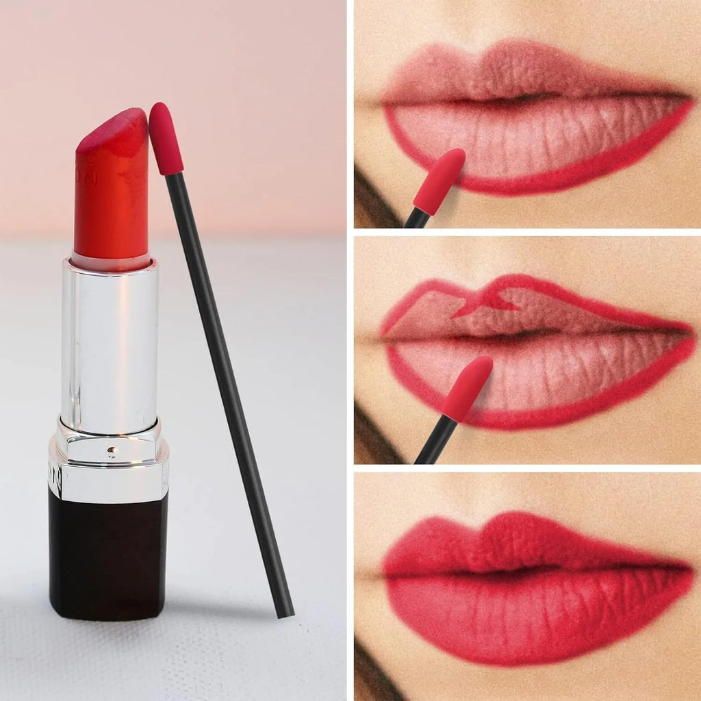 Disposable lip brushes with flocked tips and black handles in multiple colours