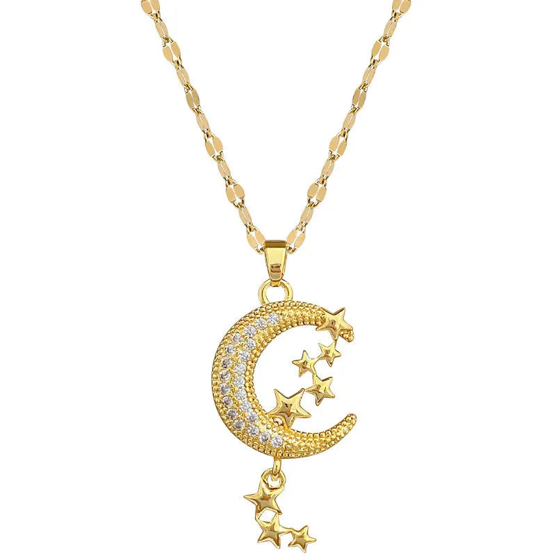 Stainless steel necklace with moon pendant and copper accents in A218 colour