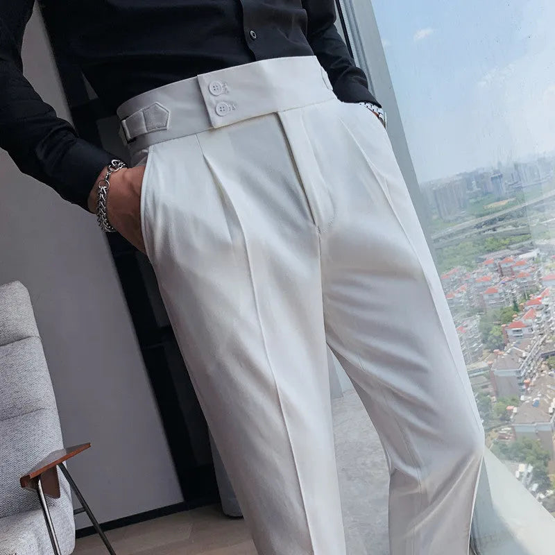 Straight leg casual trousers in polyester fabric showing multiple colour options and sizing from 29 to 36