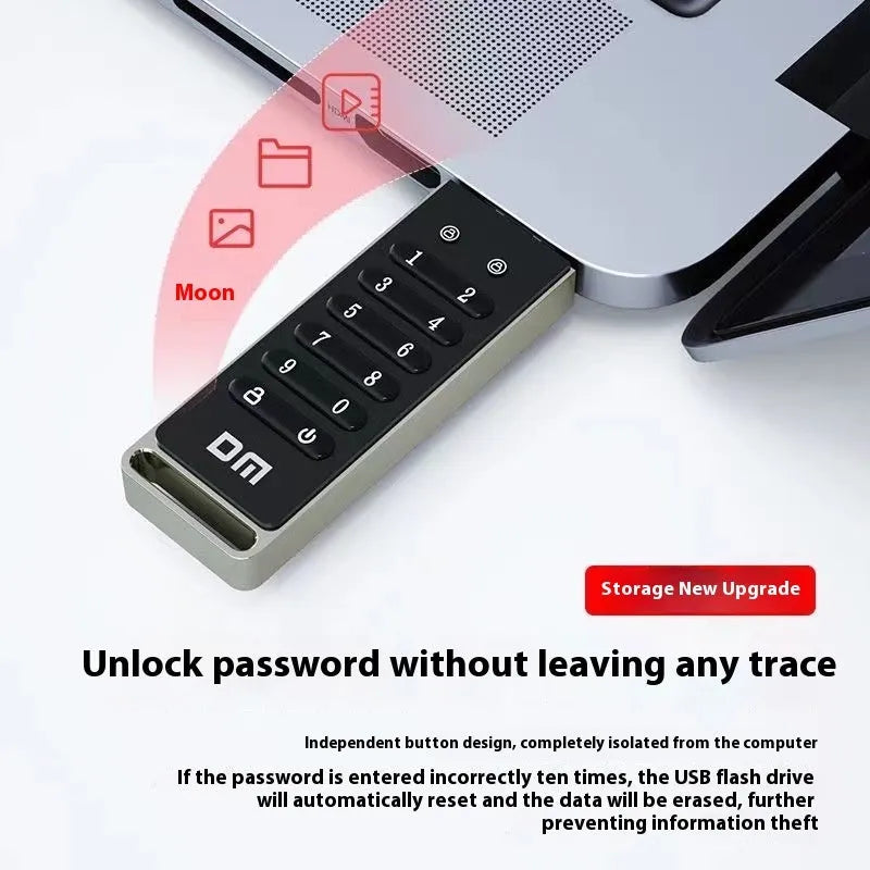 Fingerprint security USB 3.0 flash drive with metal casing and 64GB storage capacity