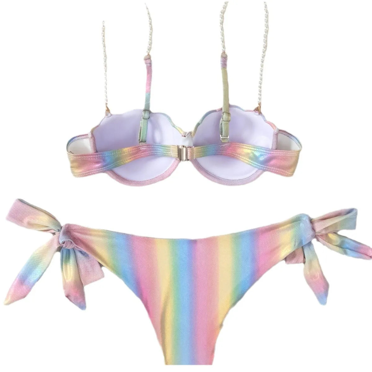 Women's shell rainbow bikini swimsuit with split tied design for swimming sports