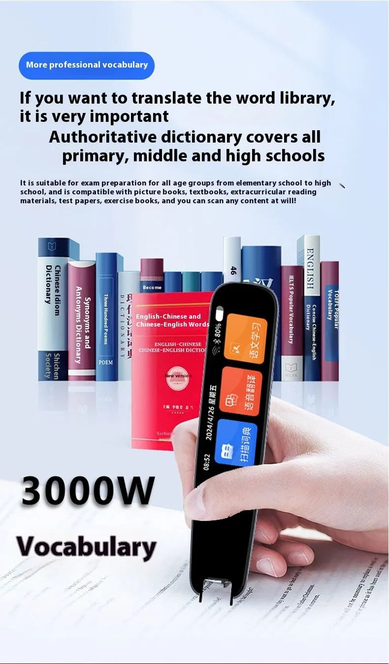 Universal offline scan translation dictionary pen in dark gray and white ABS plastic for English study