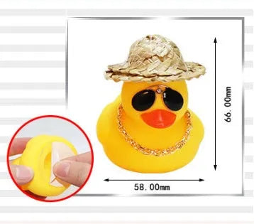 Yellow duck wearing straw hat car dashboard ornament with sunglasses necklace accessory