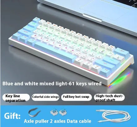 Small bluish black mechanical keyboard with 61 keys and hot-swap switch sockets