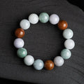 Women's Myanmar jade tricolour bracelet with 13mm round beads and certificate