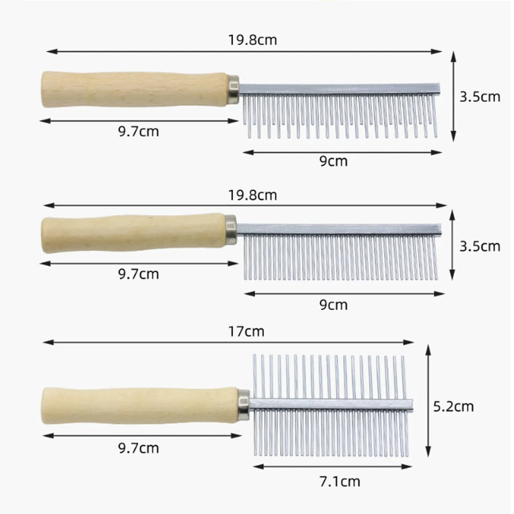 Wooden handle pet grooming comb for dogs and cats with rounded teeth