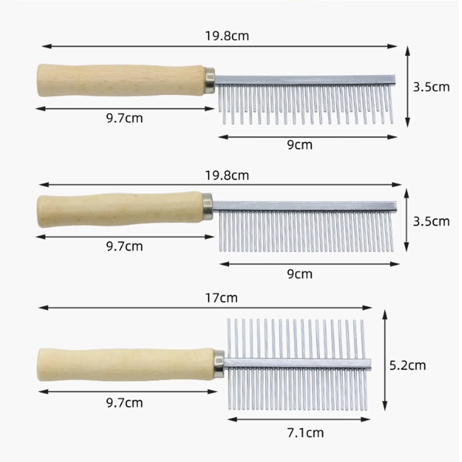 Wooden handle pet grooming comb for dogs and cats with rounded teeth