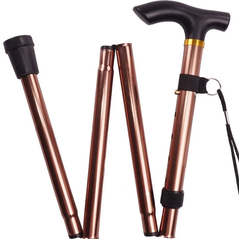 Aluminium folding walking stick with adjustable height and non-slip rubber tip