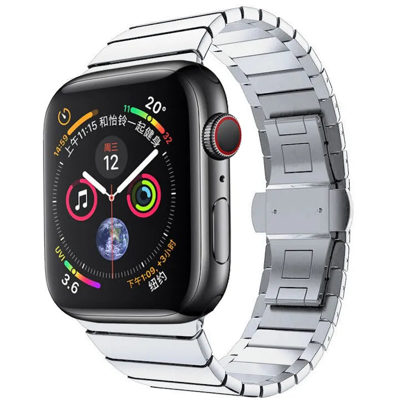 Stainless steel Apple Watch band with butterfly clasp in multiple colour options