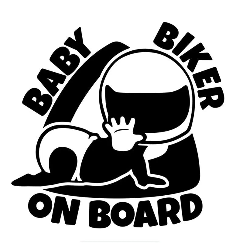 Reflective black and white BABY ON BOARD warning car sticker showing dimensions