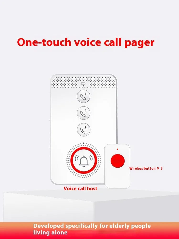 White voice emergency alert device with one buzzer unit and three call buttons.