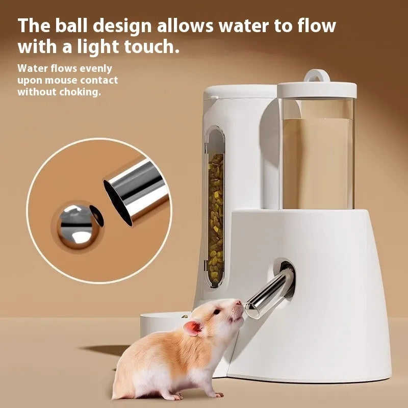 White hamster automatic drinking water feeder with combined food basin for cage mounting
