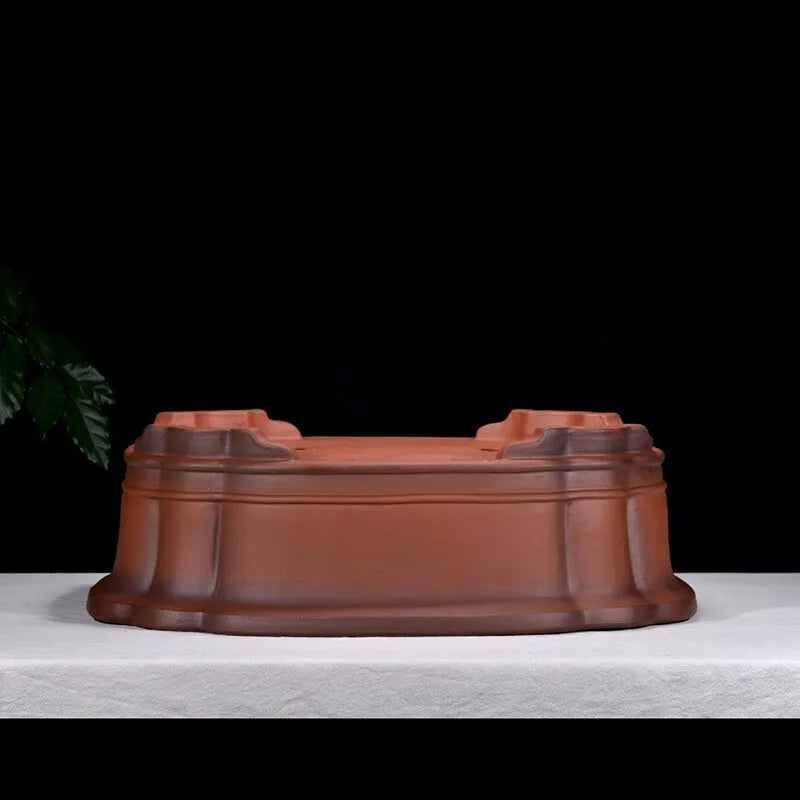 Antique Chinese style purple clay rectangular flowerpot with jade belt crabapple pattern decoration