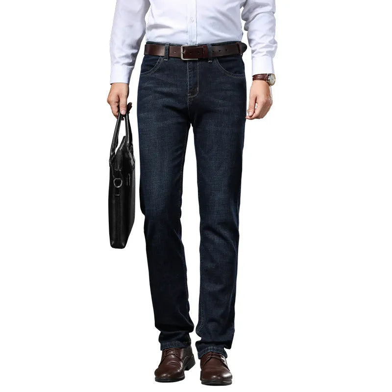 Loose fit plus size stretch jeans in black and blue for business casual wear