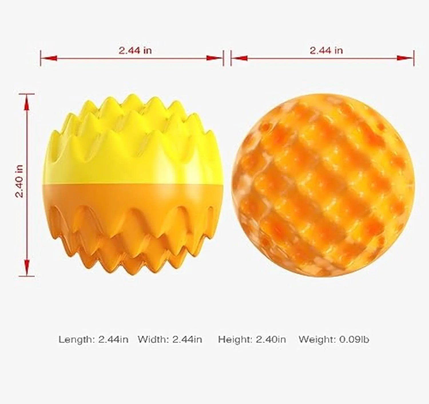 Blue and orange spiky rubber dog ball with dental cleaning texture and squeaker