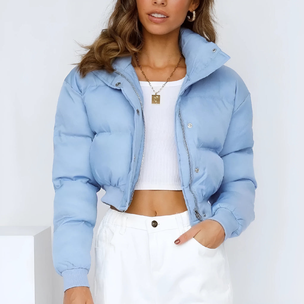 Women's loose fit polyester jacket in regular sleeve design showing available colour options