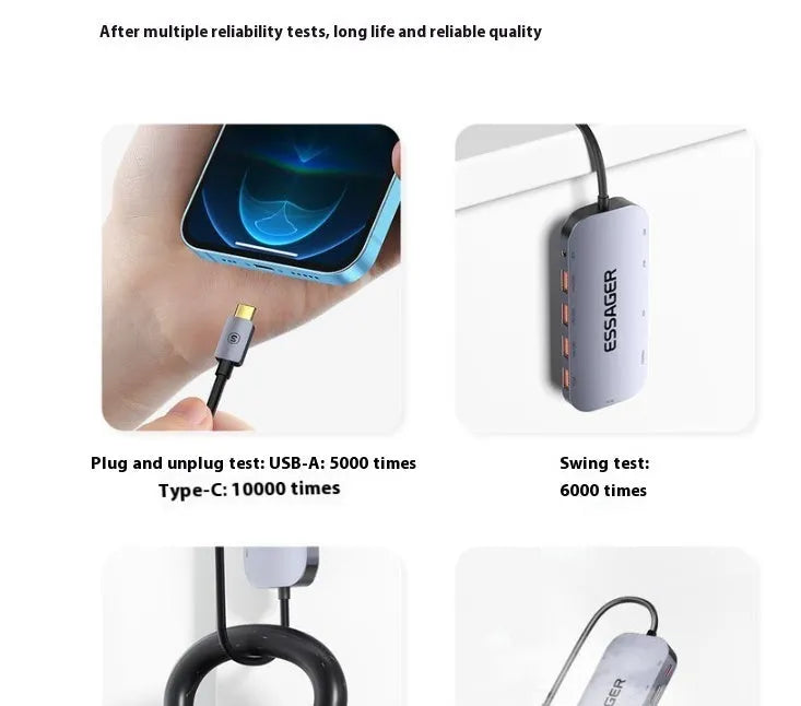 Black 11-in-1 USB-C laptop expansion dock with multiple ports and a 20cm white cable separator.