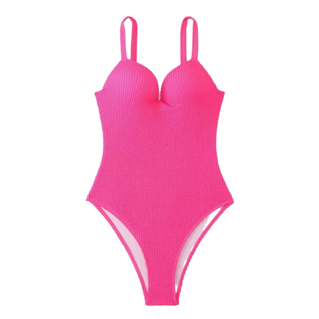 Women's one-piece swimsuit with sunken stripe pattern in sleeveless design