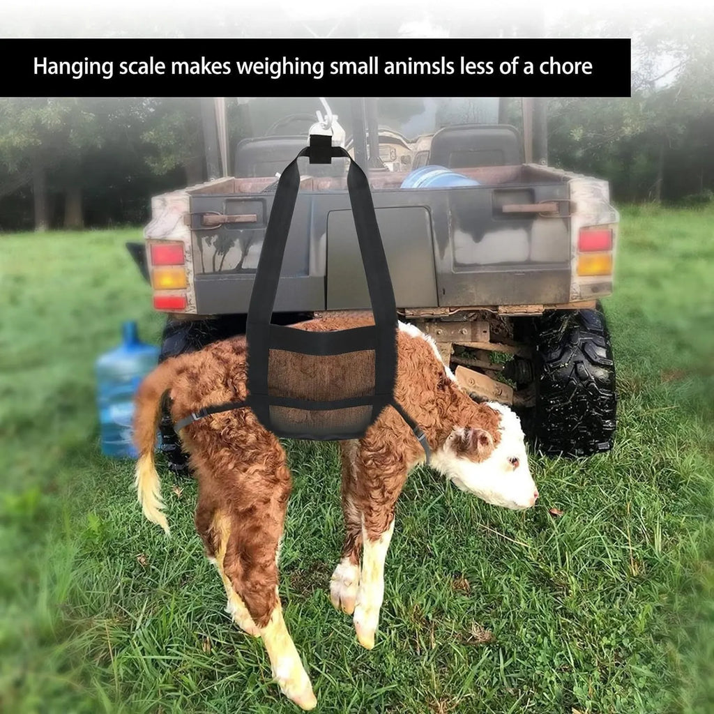 Black heavy-duty calf and large dog weighing sling, dimensions 35cm by 150cm.