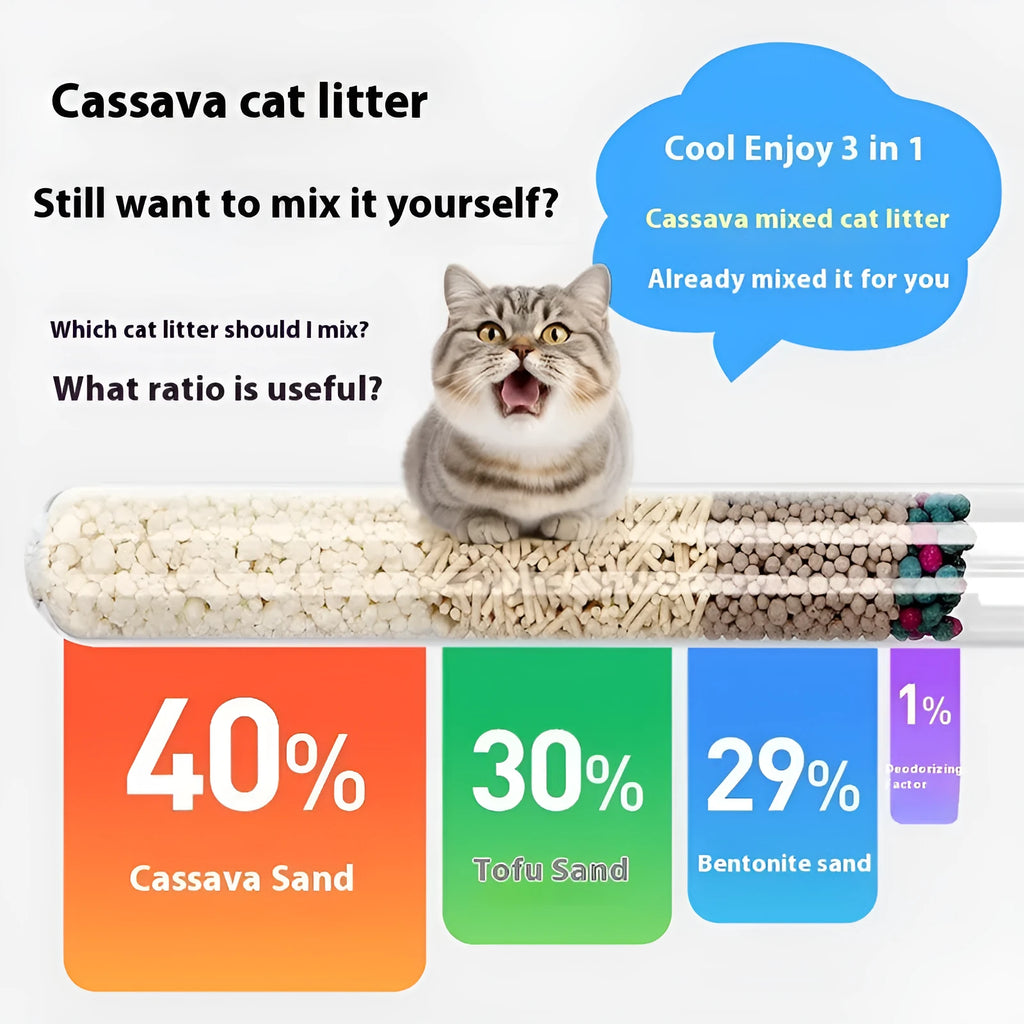 10kg bag of mixed bitter cassava cat litter with bentonite and tofu, dust-free and deodorant.