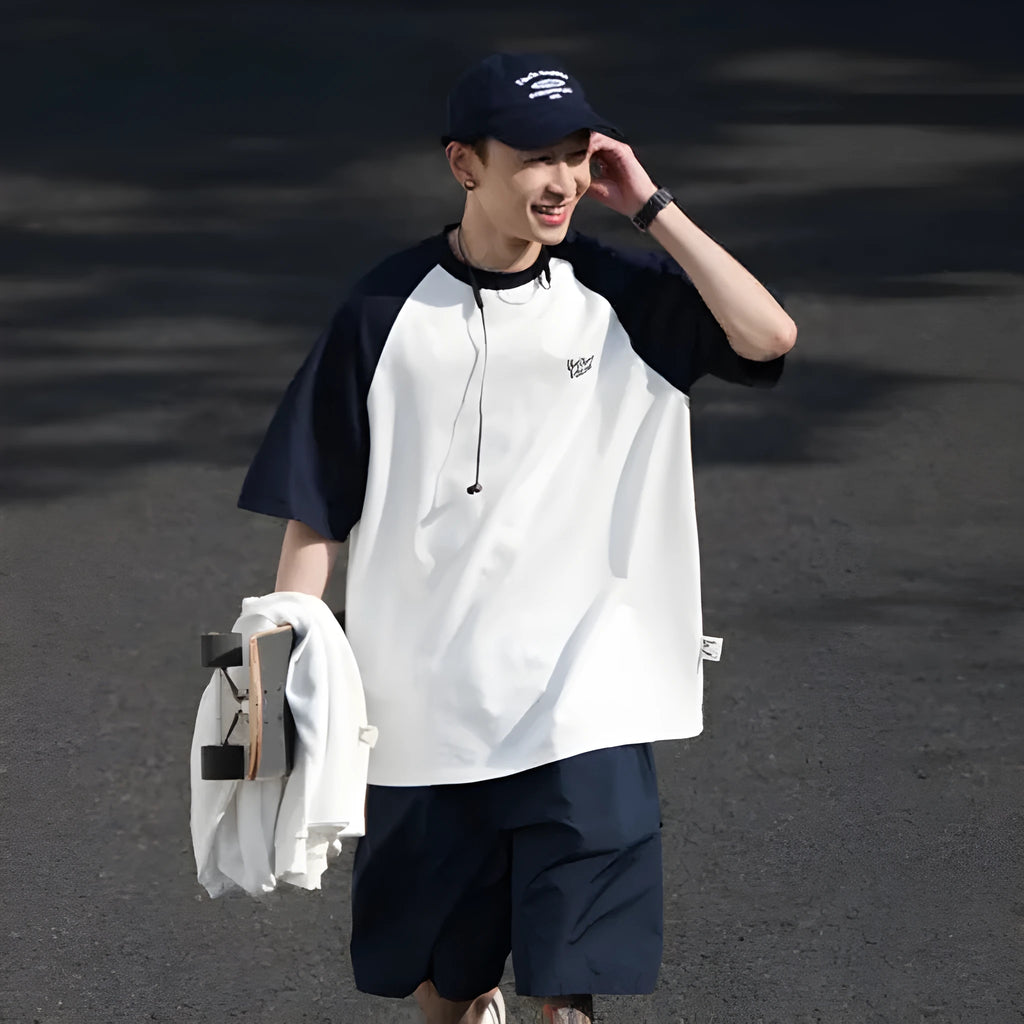 Japanese style casual t-shirt with raglan sleeves in loose pullover fit