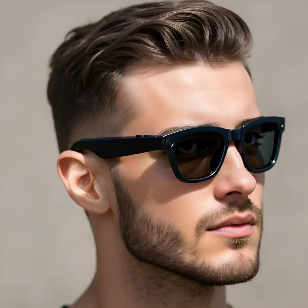 M01 HD camera AI translation smart video glasses with black lens option showing wearable design