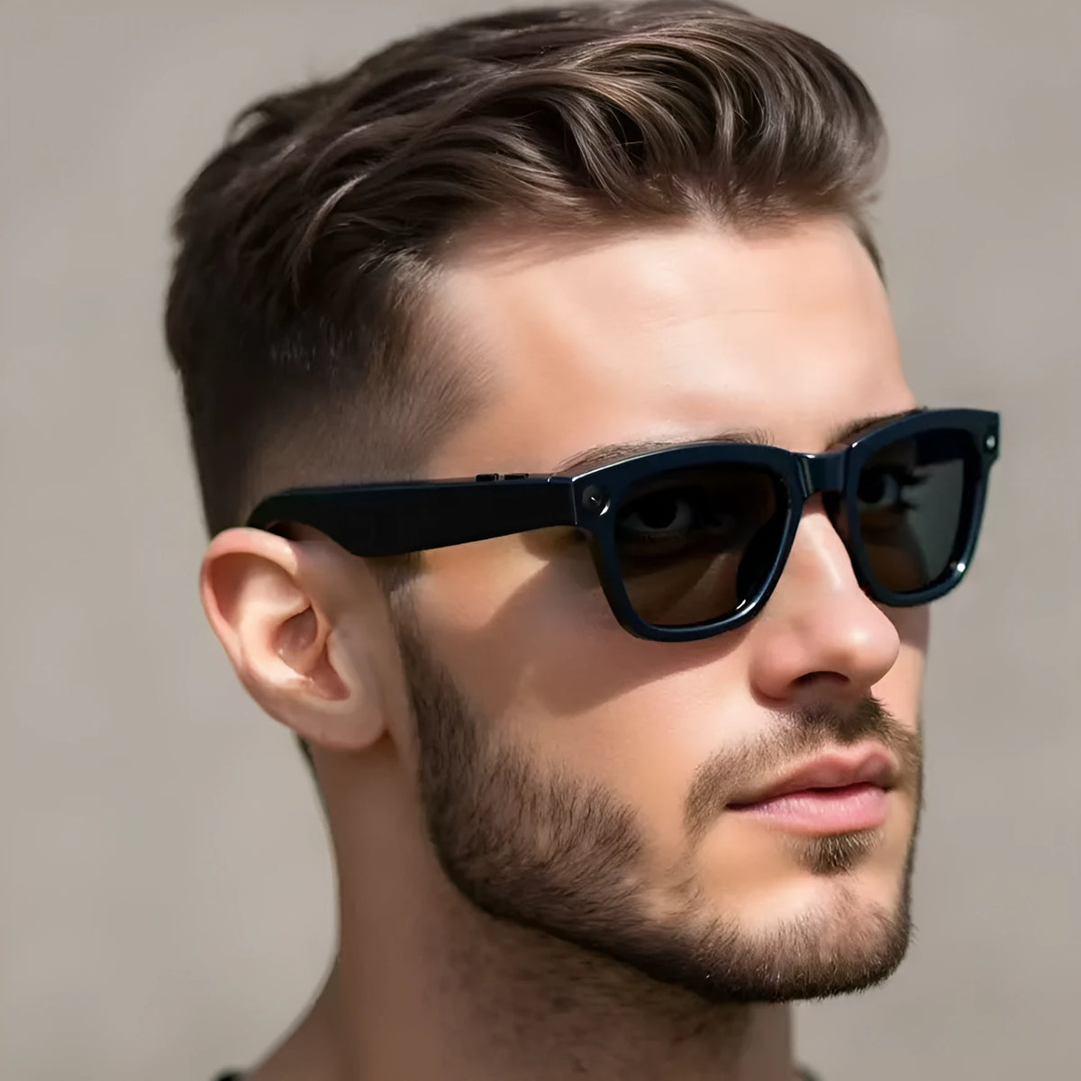 M01 HD camera AI translation smart video glasses with black lens option showing wearable design