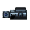 Black dash cam with 5-inch screen mounted on car windscreen bracket